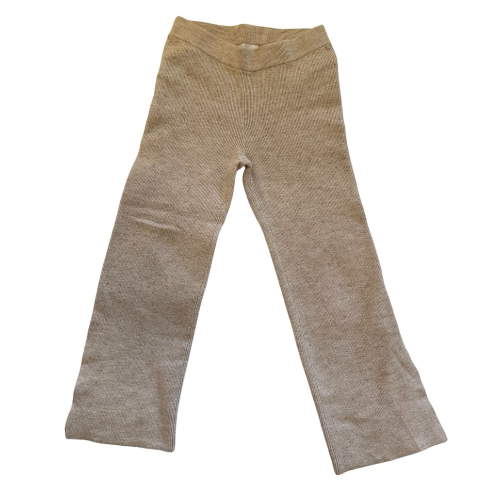 Cozy Tan Knit Pants w/ Split Hem, Wool-blend, M